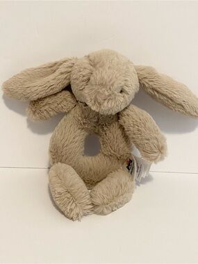 Jellycat Bunny Rabbit Plush Baby Rattle Ring Toy Brown Stuffed Animal Lovey